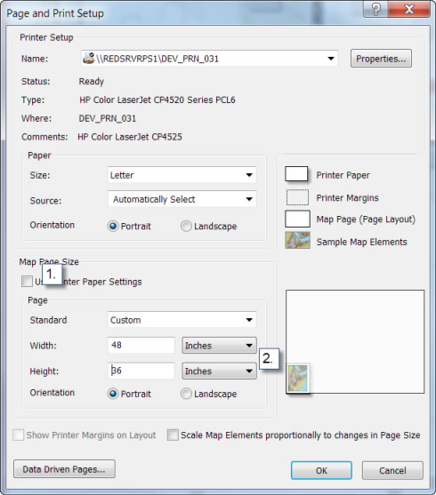 Page and Print Setup menu