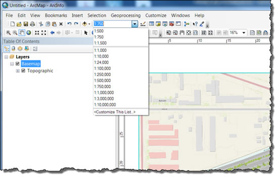 the Map Scale on the Standard toolbar