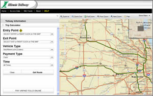 Trip Calculator users start on this page to plan their routes and determine toll charges.