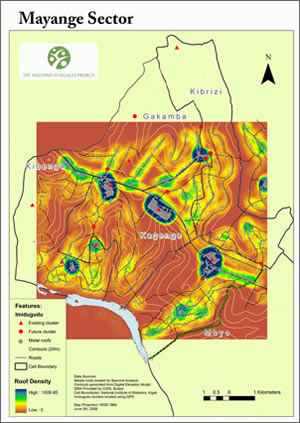 map of building density and estimated housing expansion areas in Mayange Sector