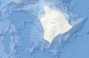 Detailed NOAA bathymetry can be seen surrounding Hawaii.