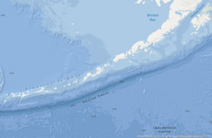 This map shows the Aleutian Trench in the Bering Sea.