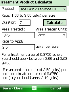 When a larval treatment is necessary, the Sentinel GIS mobile software's built-in calculator helps the field technician apply the proper amount of product according to EPA regulations.