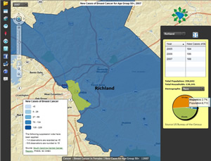 A demographics tool shows new cases of breast cancer