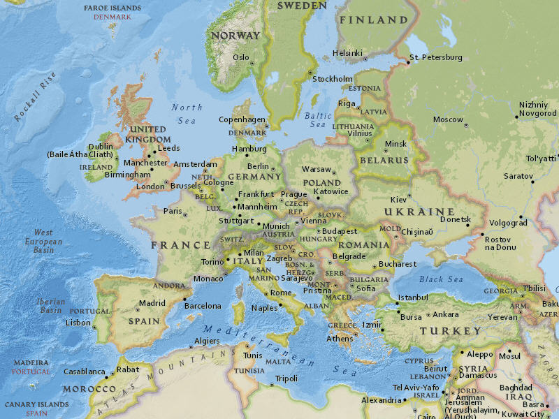 Map of Europe (Countries and Cities) - GIS Geography