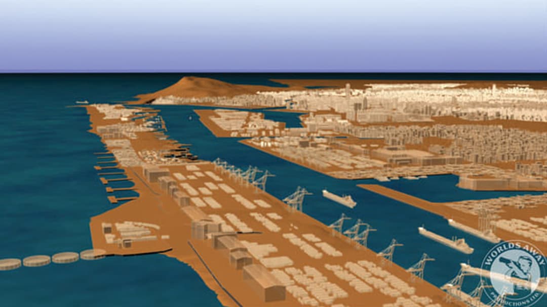 Визуализация с помощью CityEngine древнего мегаполиса, расположенного у воды